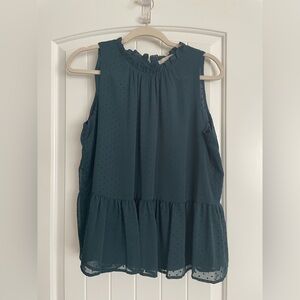 LOFT Dark Green/Teal Sleeveless Ruffled Peplum Blouse